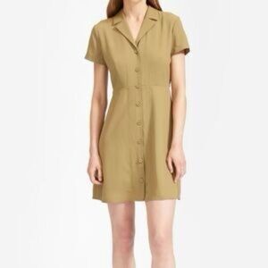 Everlane The Japanese GoWeave Notch Shirtdress Olive Green Mini Button Dress